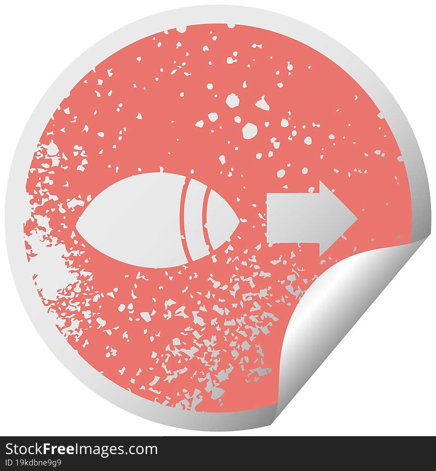 distressed circular peeling sticker symbol eye looking to one side