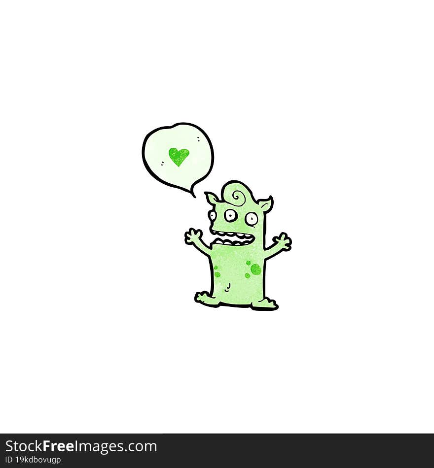 cartoon little alien in love