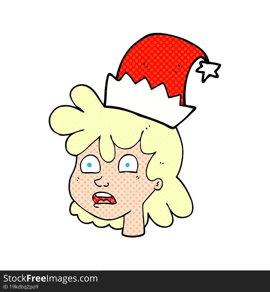 cartoon woman wearing christmas hat