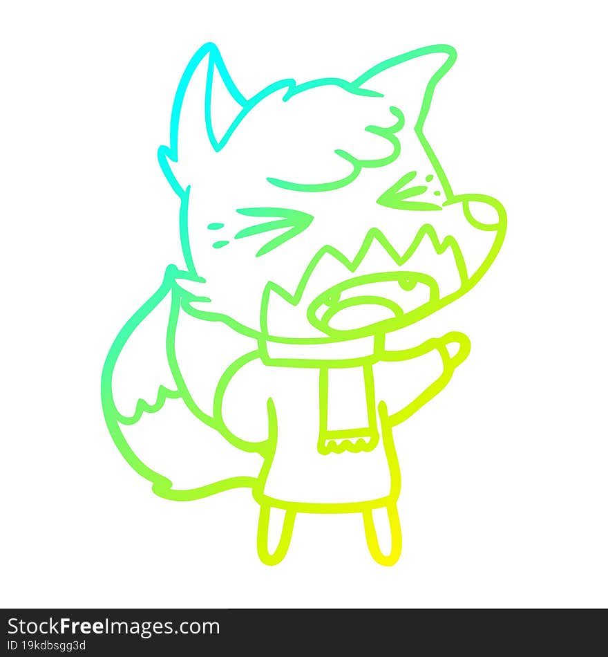 cold gradient line drawing angry cartoon fox