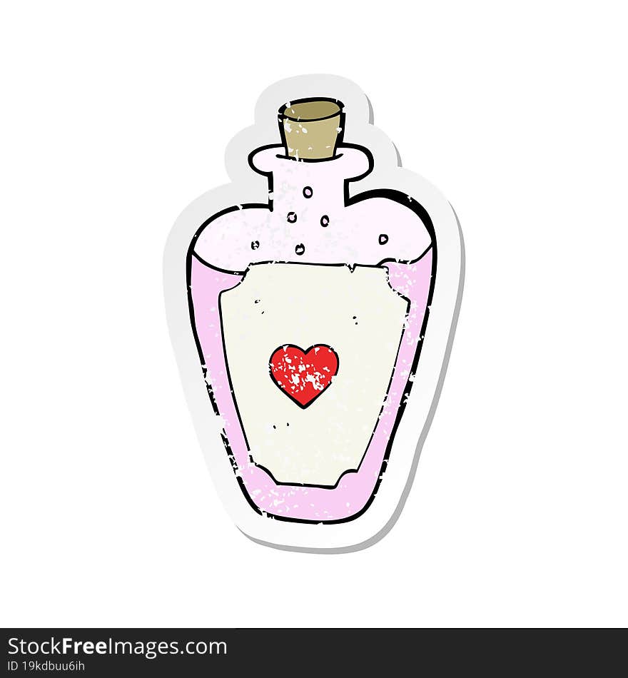 Retro Distressed Sticker Of A Cartoon Love Potion