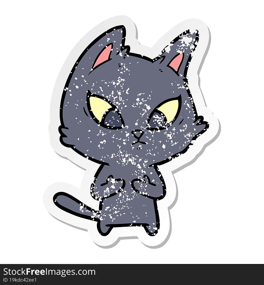 distressed sticker of a confused cartoon cat