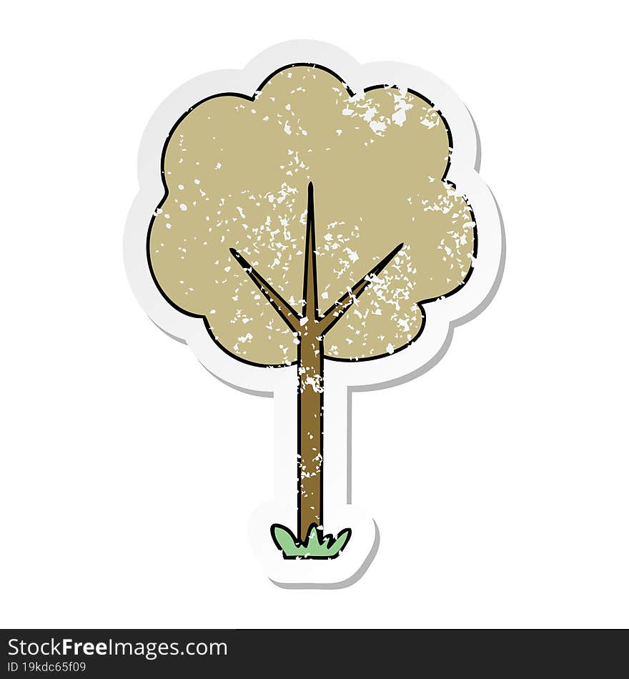 distressed sticker of a quirky hand drawn cartoon tree