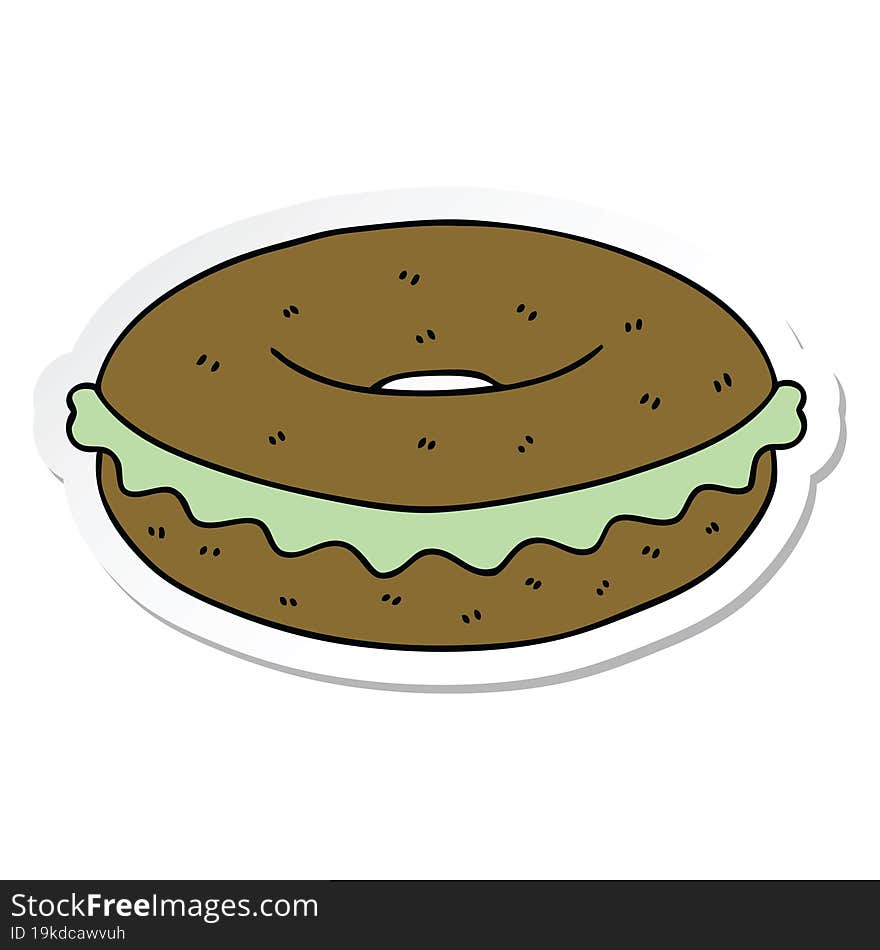 sticker of a quirky hand drawn cartoon bagel