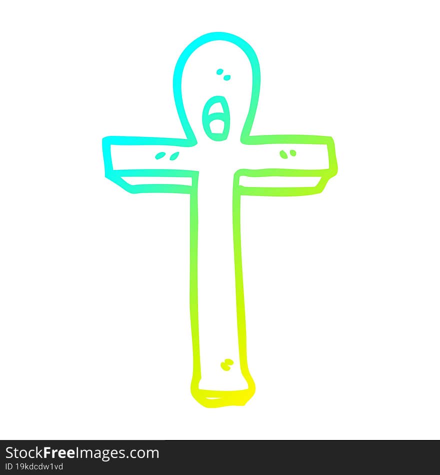 Cold Gradient Line Drawing Cartoon Ankh Symbol