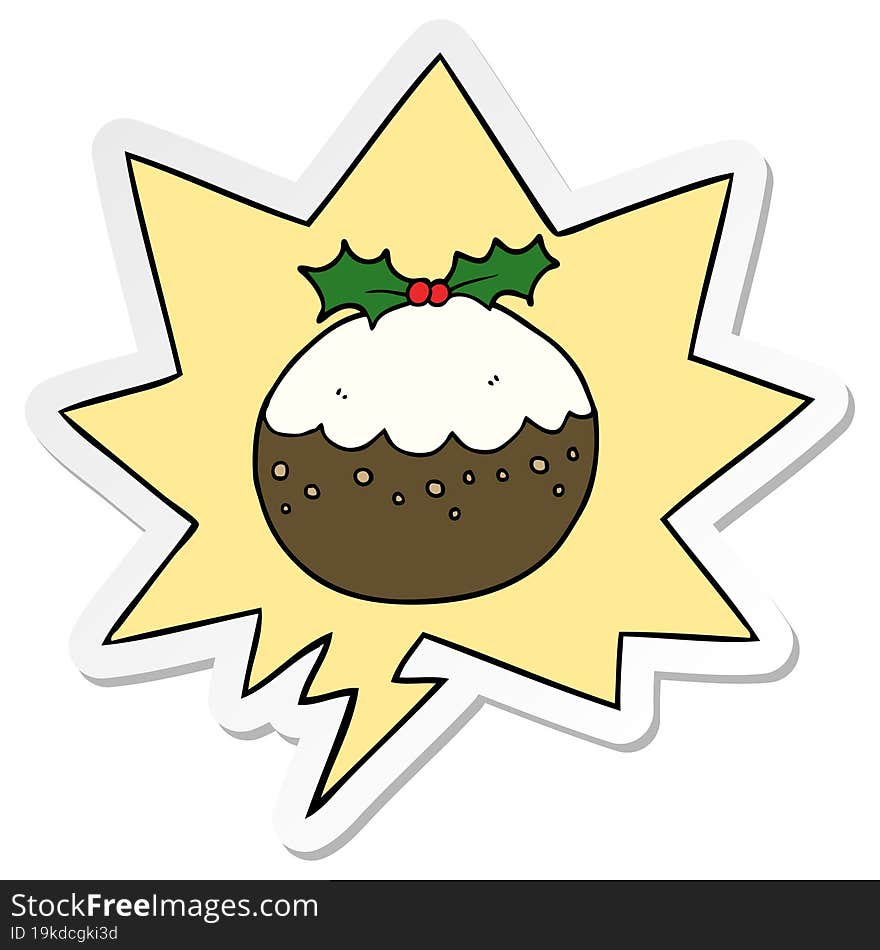 cartoon christmas pudding and speech bubble sticker