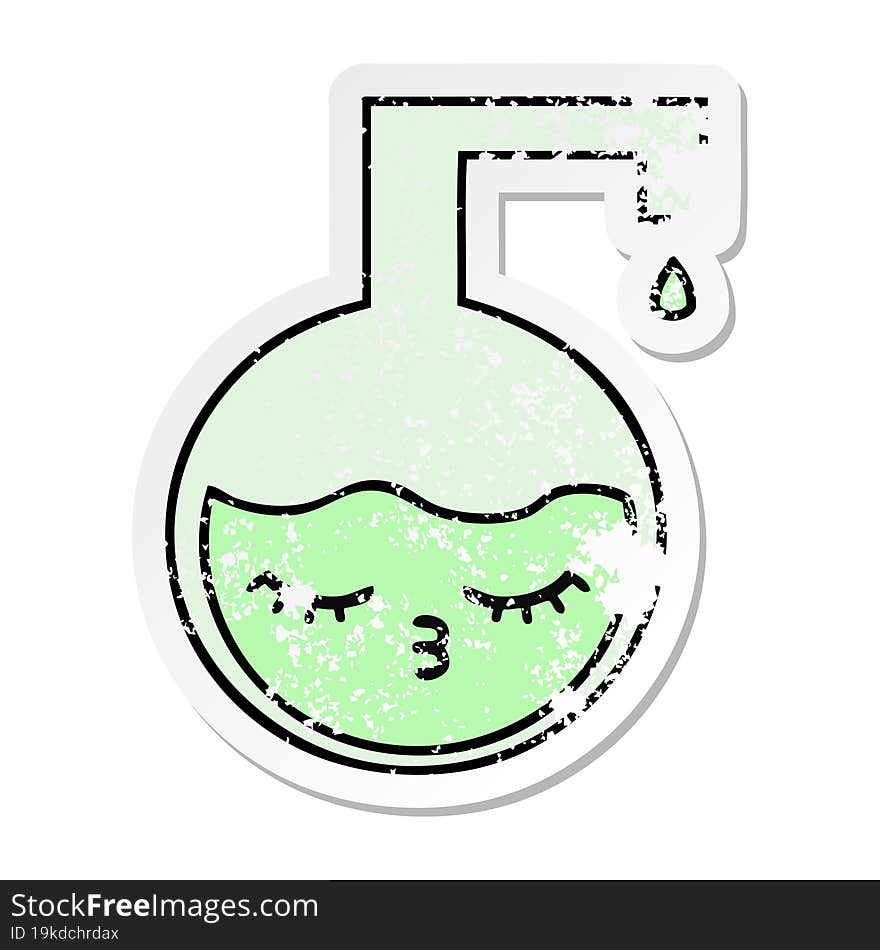 distressed sticker of a cute cartoon science experiment