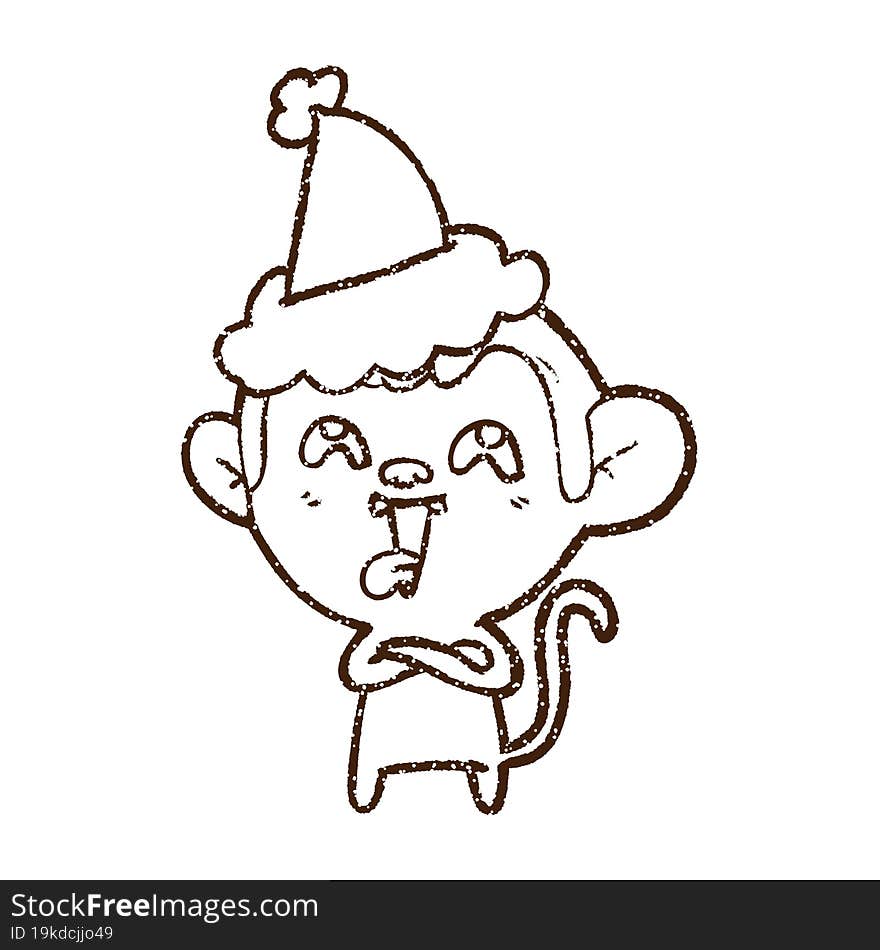 Christmas Monkey Charcoal Drawing