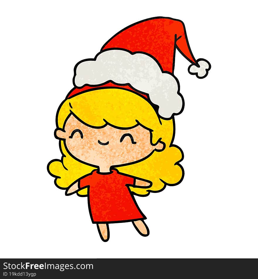 hand drawn christmas textured cartoon of kawaii girl