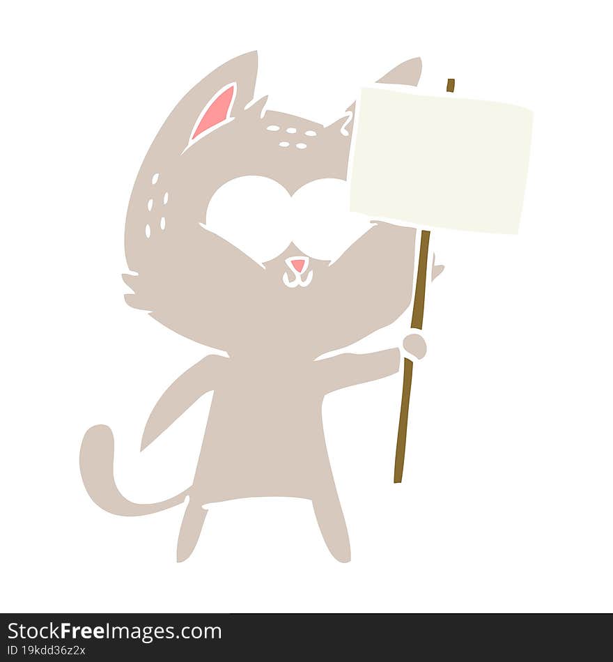 flat color style cartoon cat with placard