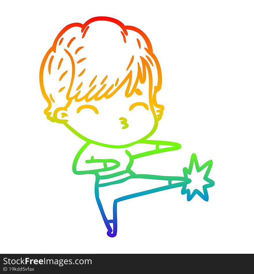 rainbow gradient line drawing of a cartoon woman thinking