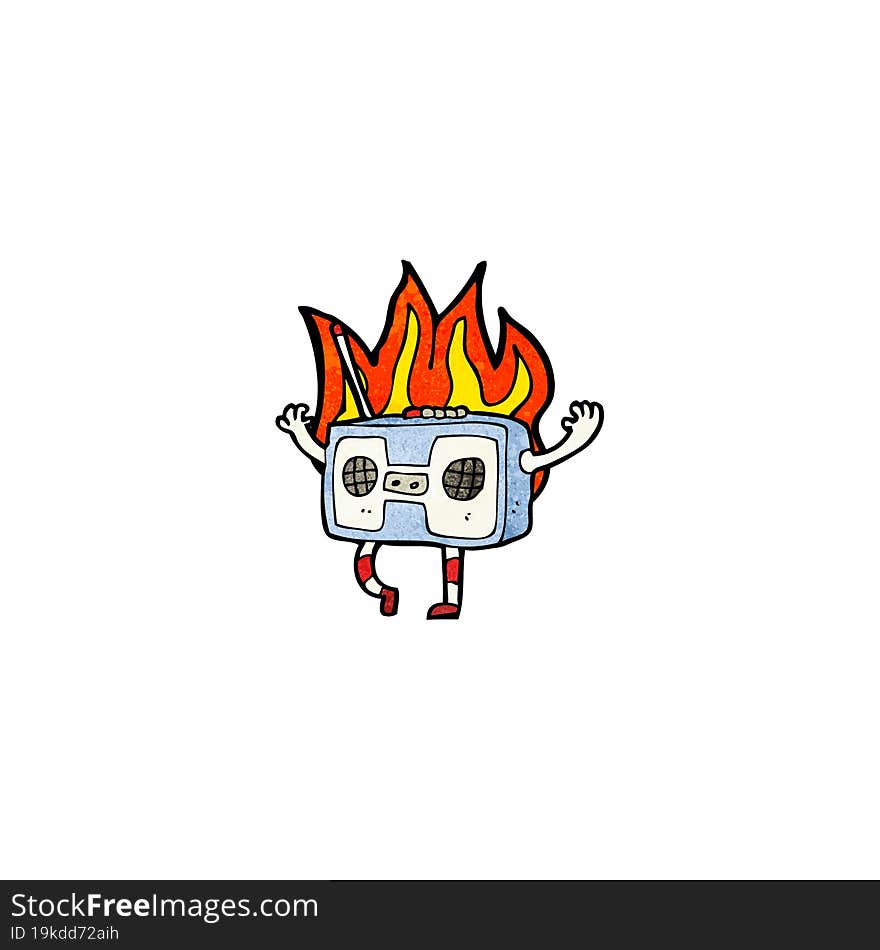 burning radio cassette player cartoon