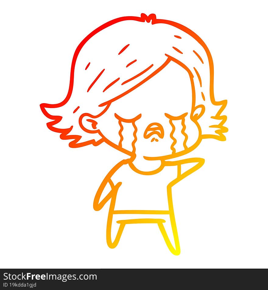 warm gradient line drawing of a cartoon girl crying