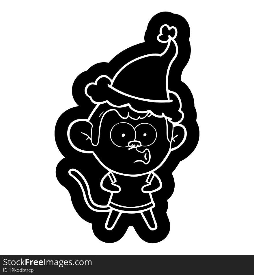 Cartoon Icon Of A Surprised Monkey Wearing Santa Hat