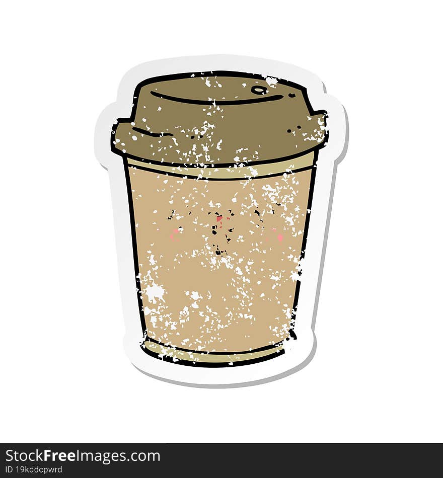 distressed sticker of a cartoon take out coffee