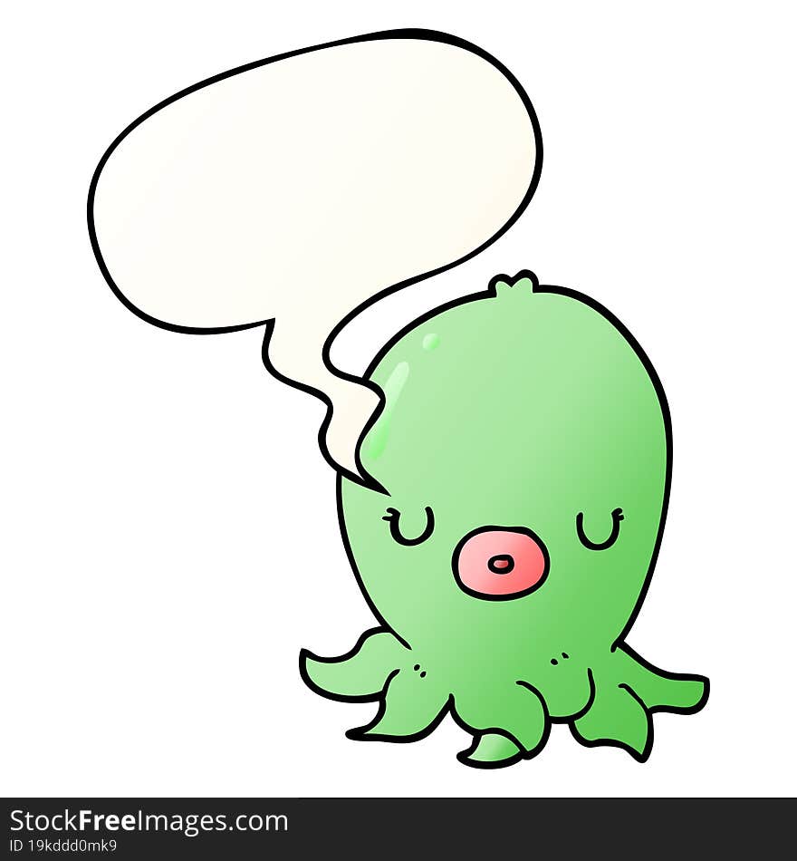 cartoon octopus and speech bubble in smooth gradient style