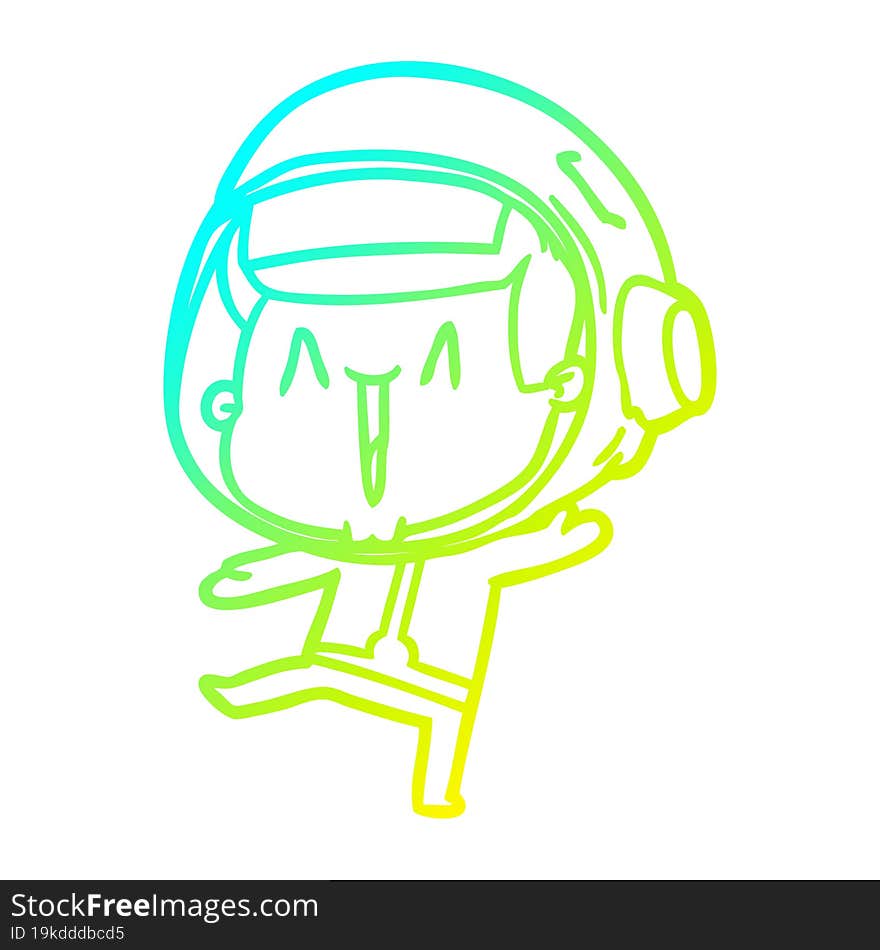 cold gradient line drawing of a dancing cartoon astronaut