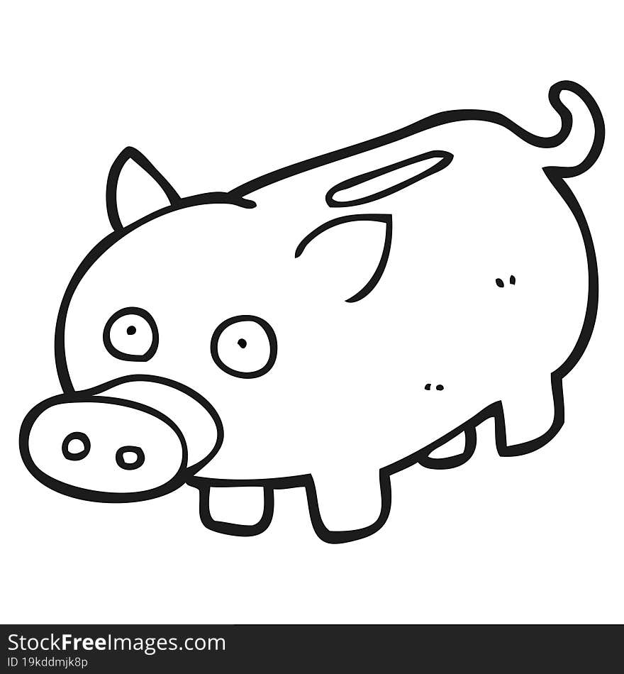 black and white cartoon piggy bank