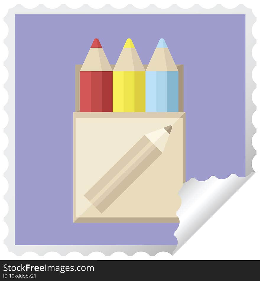 pack of coloring pencils graphic square sticker stamp. pack of coloring pencils graphic square sticker stamp