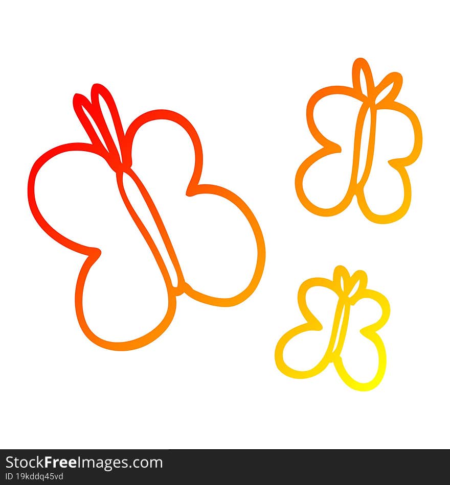 warm gradient line drawing of a cartoon butterflies