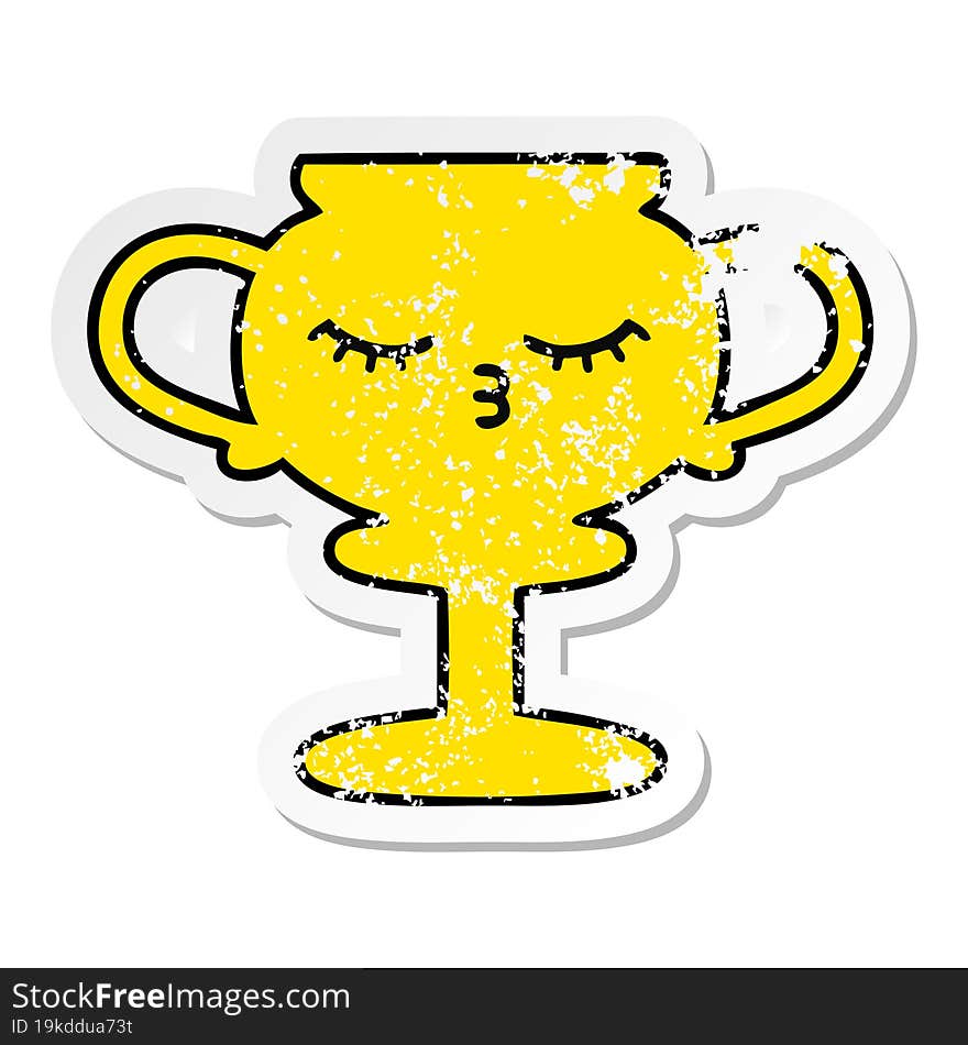 distressed sticker of a cute cartoon trophy