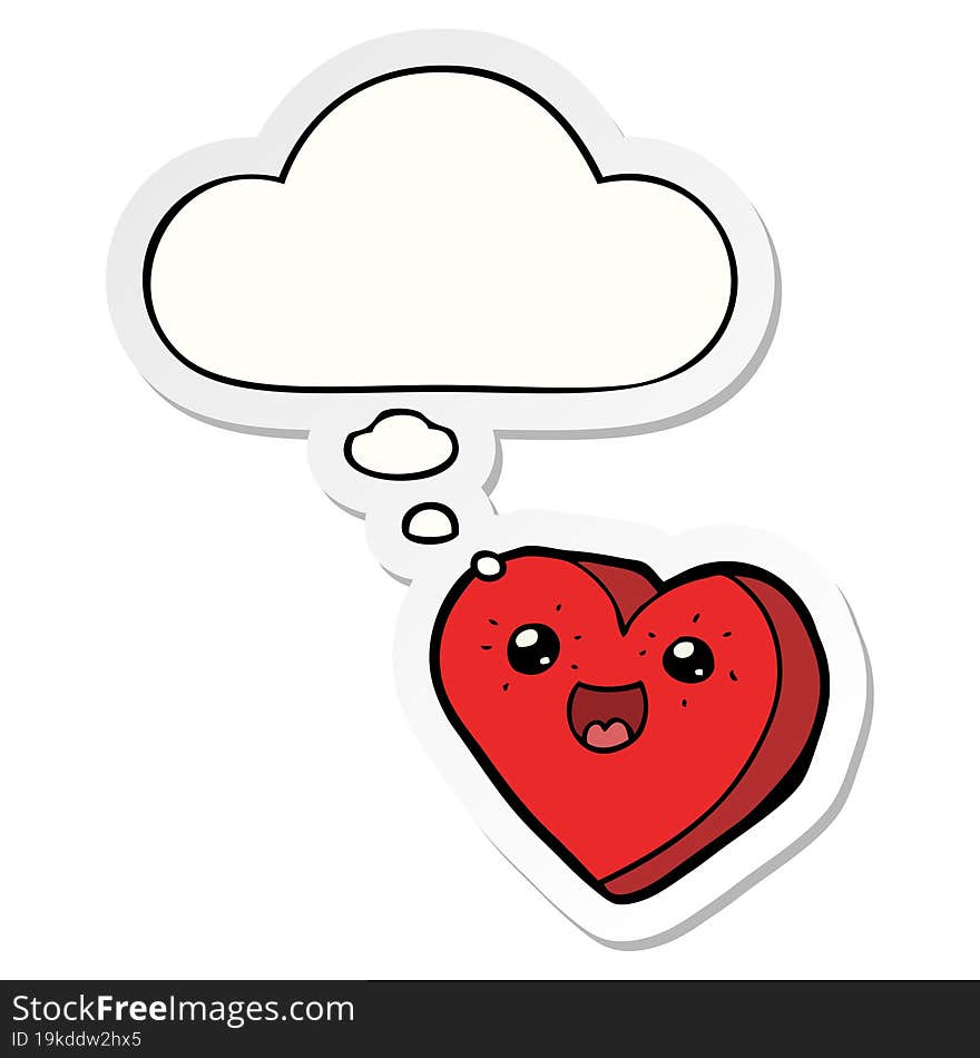 heart cartoon character and thought bubble as a printed sticker