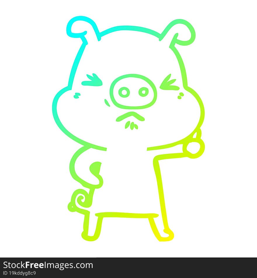 cold gradient line drawing cartoon angry pig