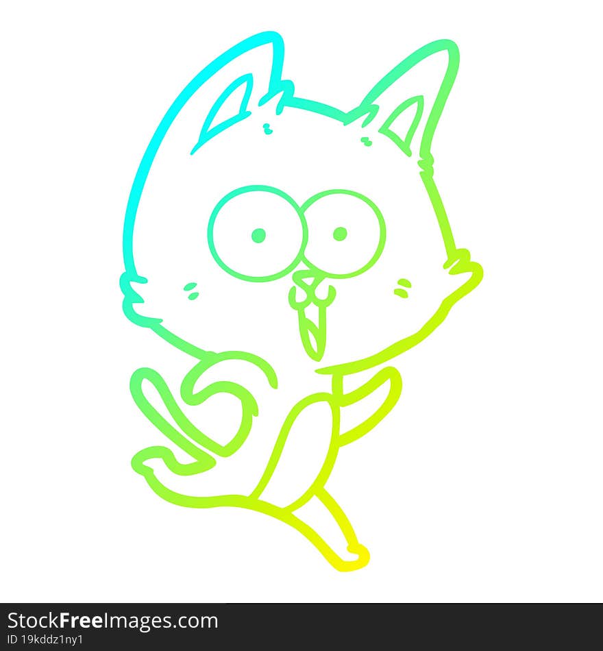 Cold Gradient Line Drawing Funny Cartoon Cat