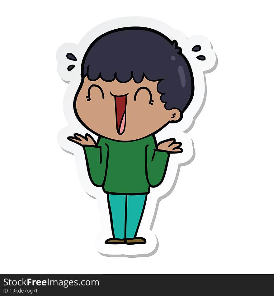 Sticker Of A Laughing Cartoon Man Shrugging Shoulders