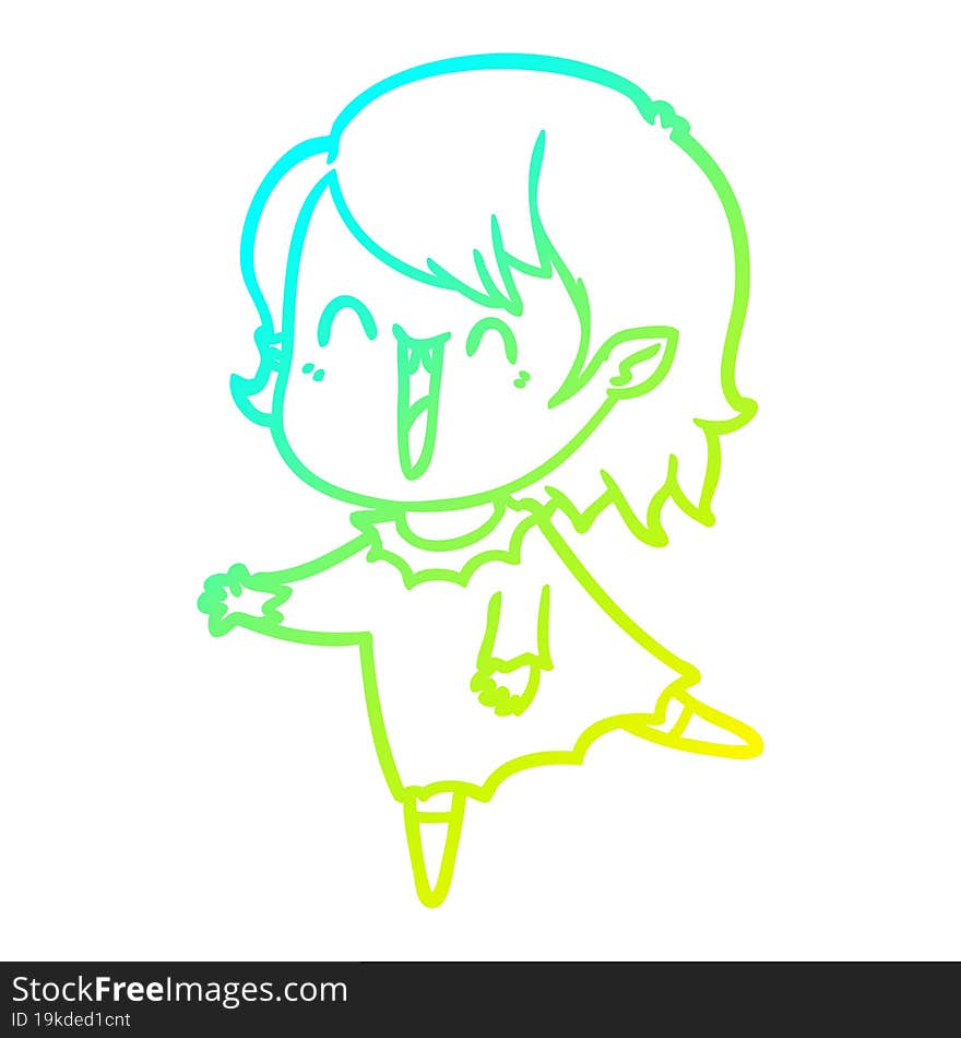 cold gradient line drawing cute cartoon happy vampire girl