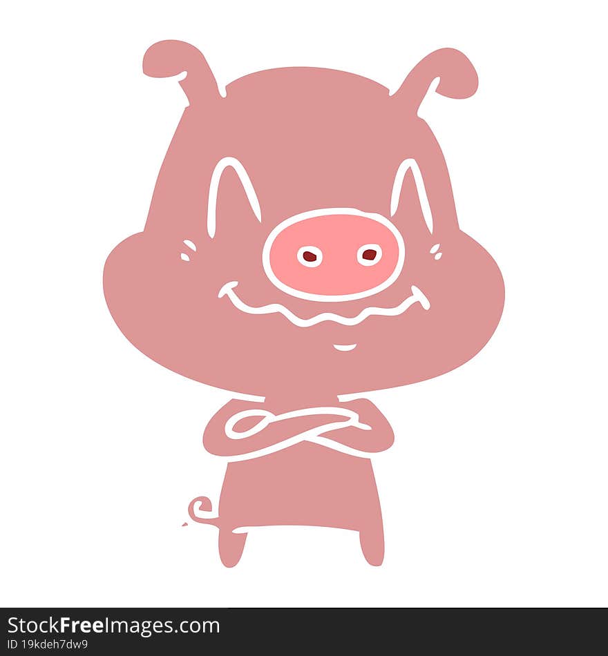 nervous flat color style cartoon pig