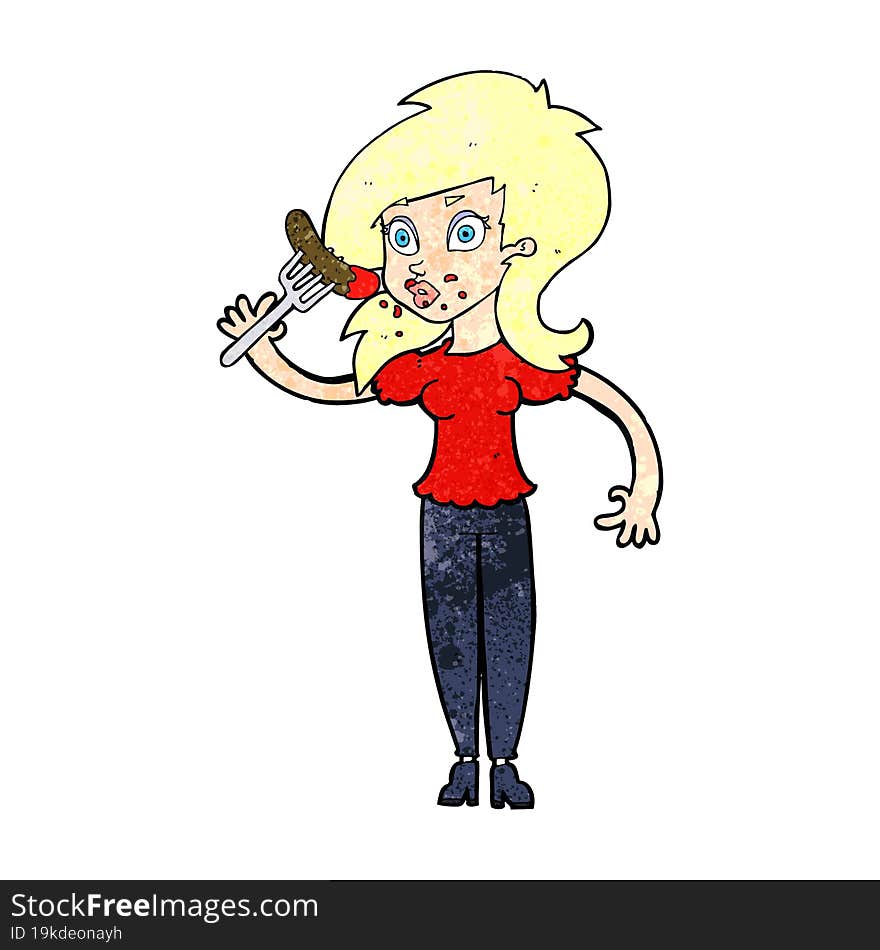 cartoon woman eating hotdog