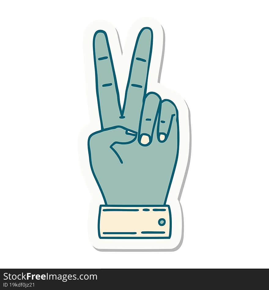 sticker of a peace symbol two finger hand gesture. sticker of a peace symbol two finger hand gesture