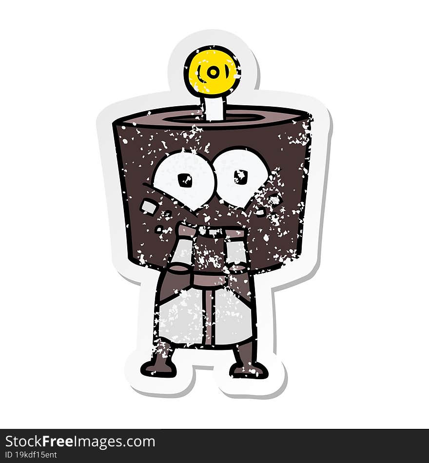 Distressed Sticker Of A Happy Cartoon Robot