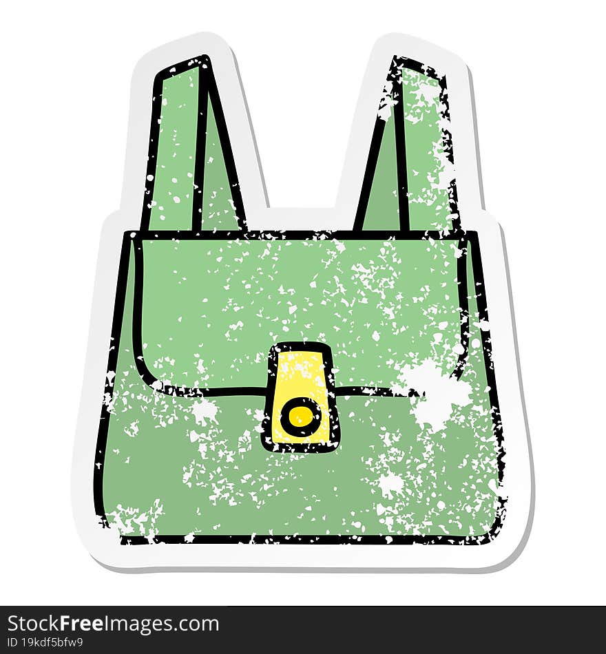 distressed sticker of a cute cartoon green bag