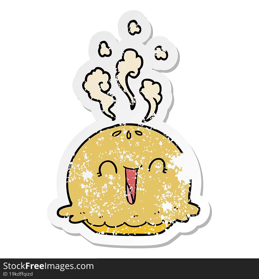 distressed sticker of a cartoon happy pie