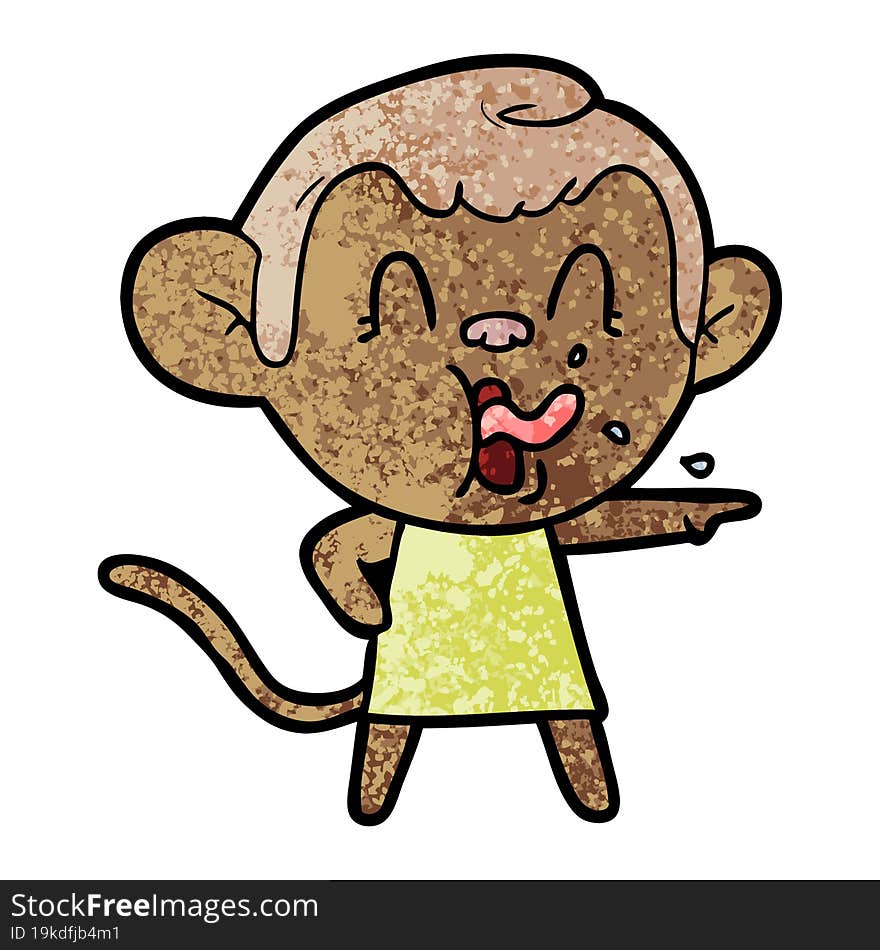 crazy cartoon monkey in dress pointing. crazy cartoon monkey in dress pointing