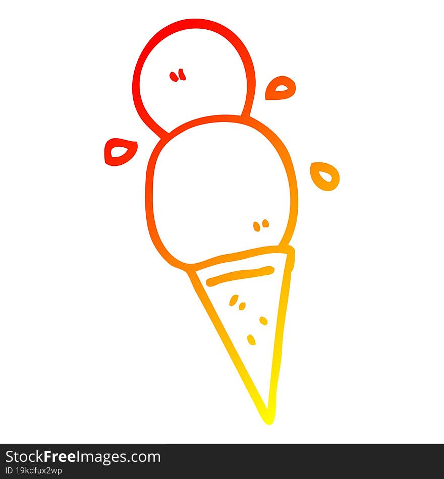 warm gradient line drawing cartoon ice cream cone