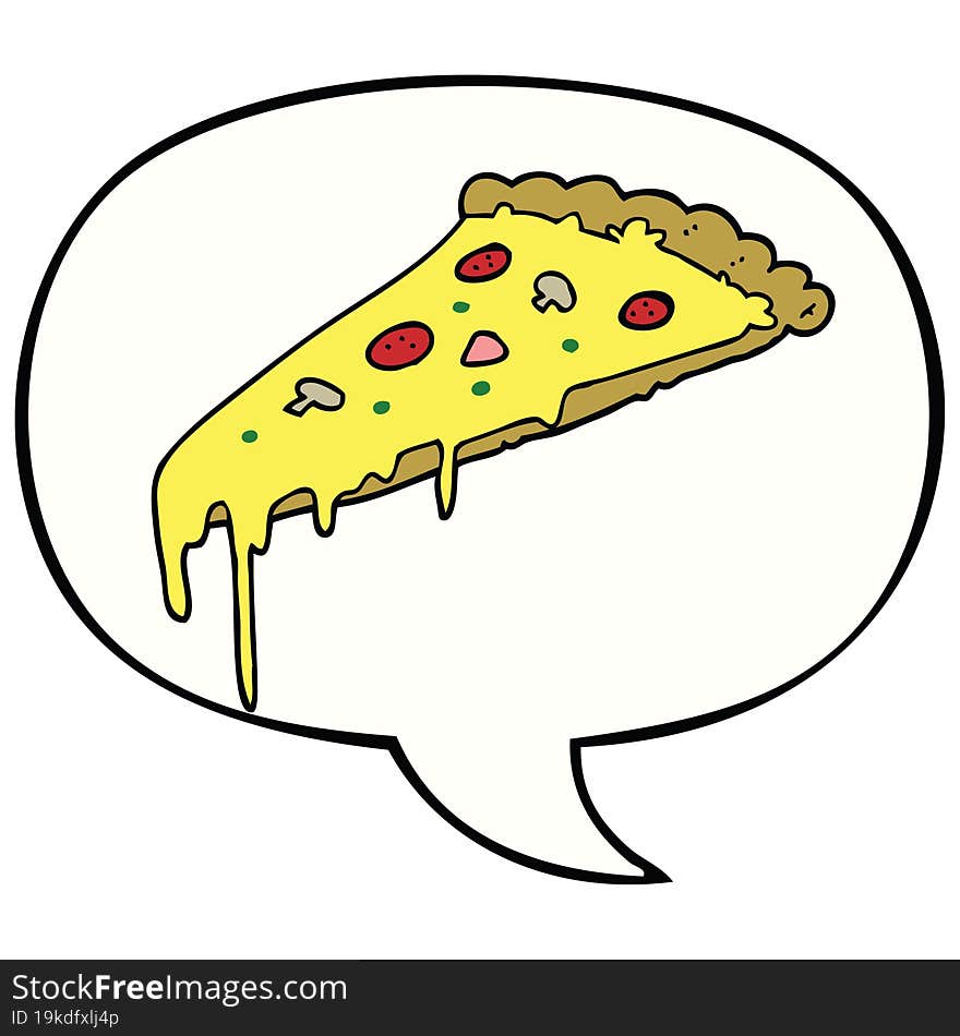 Cartoon Pizza Slice And Speech Bubble