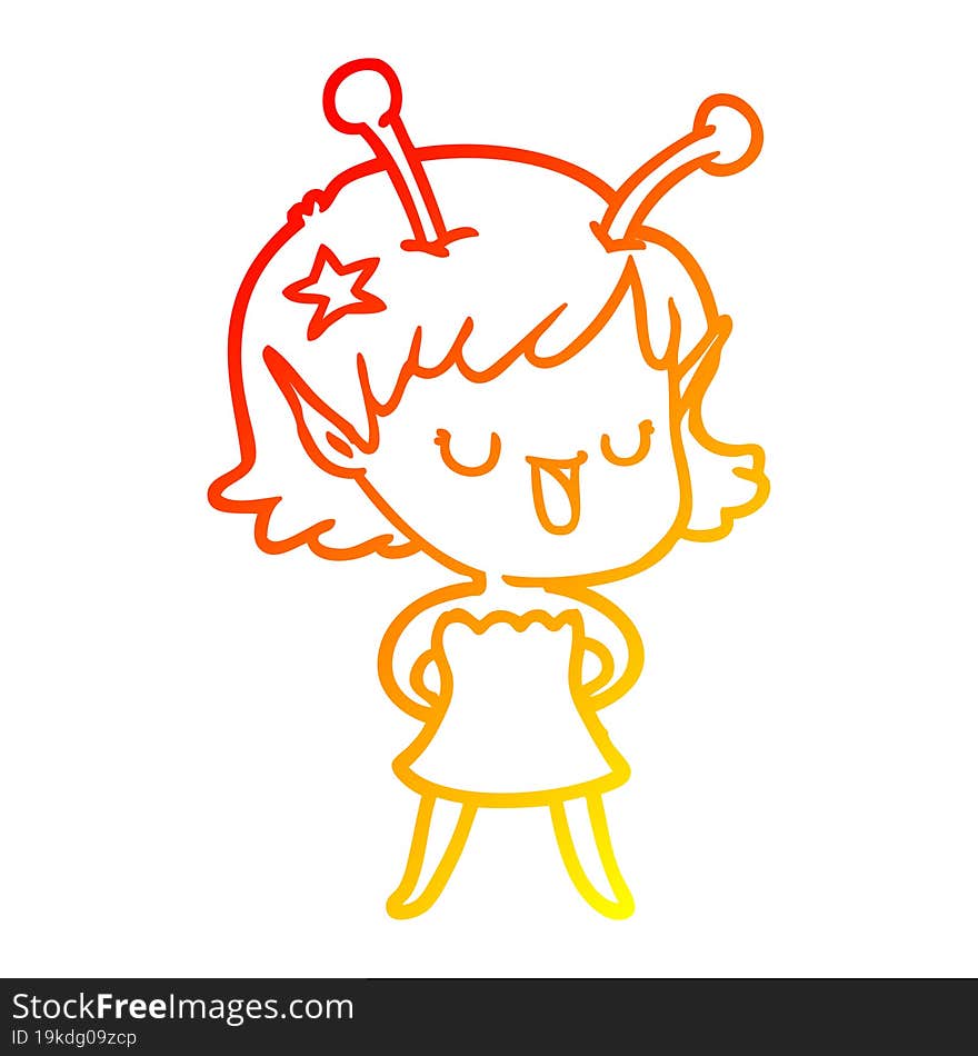 warm gradient line drawing happy alien girl cartoon