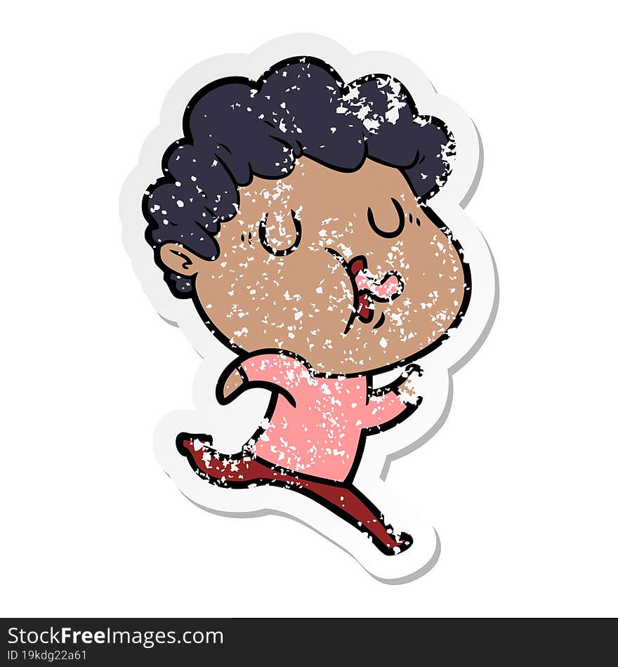 distressed sticker of a cartoon man singing