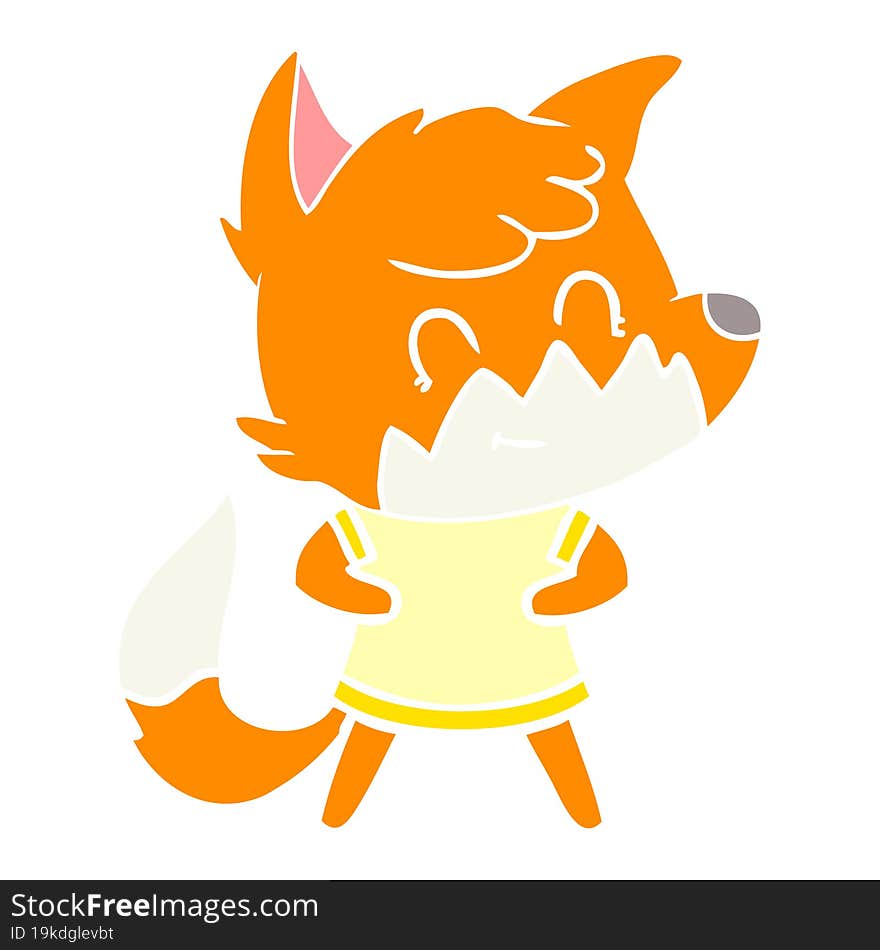 flat color style cartoon happy fox