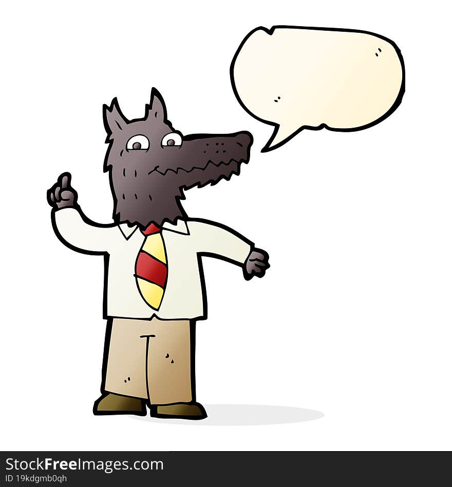 cartoon business wolf with idea with speech bubble