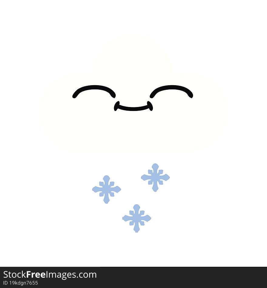 flat color retro cartoon of a snow cloud