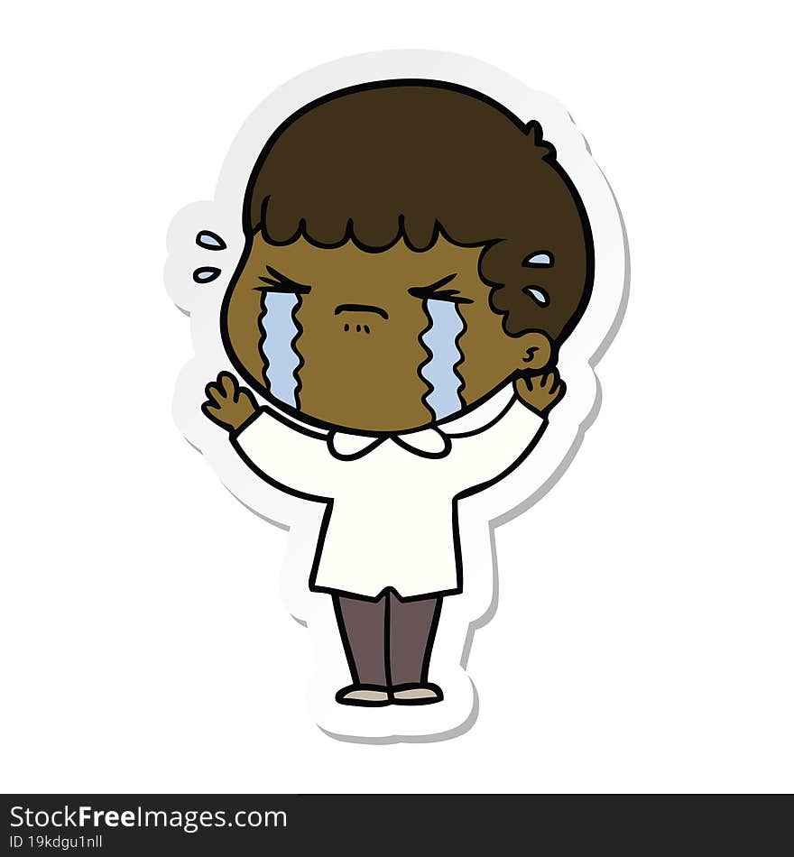 sticker of a cartoon man crying