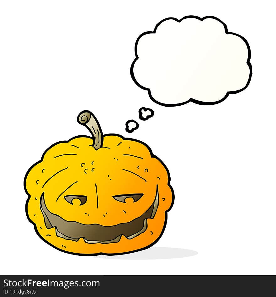 cartoon halloween pumpkin with thought bubble