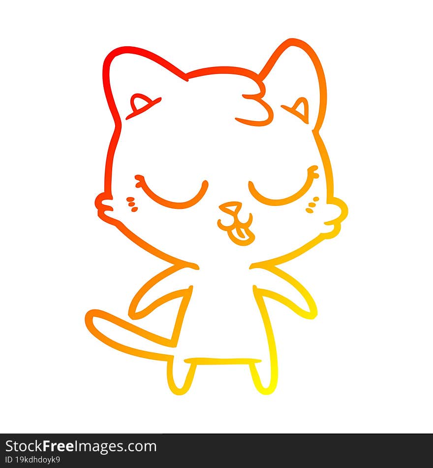 Warm Gradient Line Drawing Cute Cartoon Cat