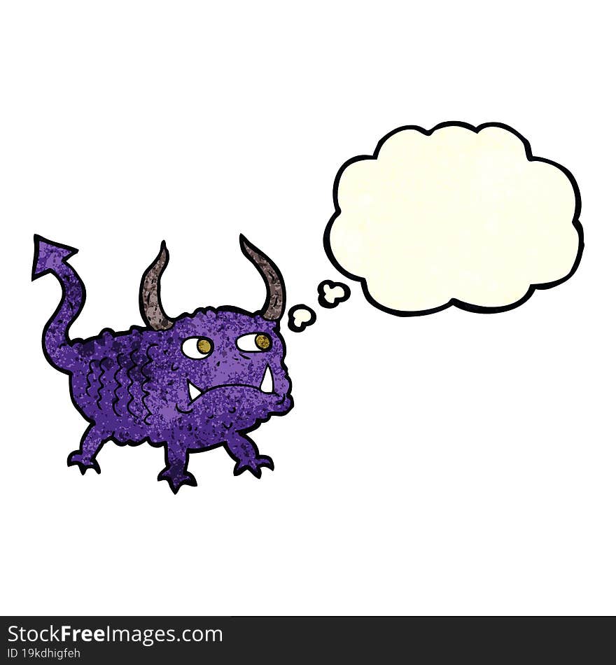 Cartoon Little Demon With Thought Bubble