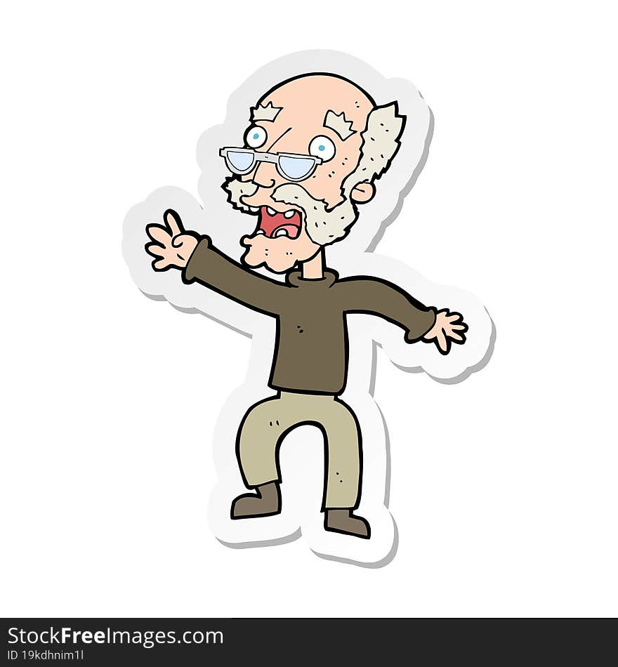 sticker of a cartoon frightened old man