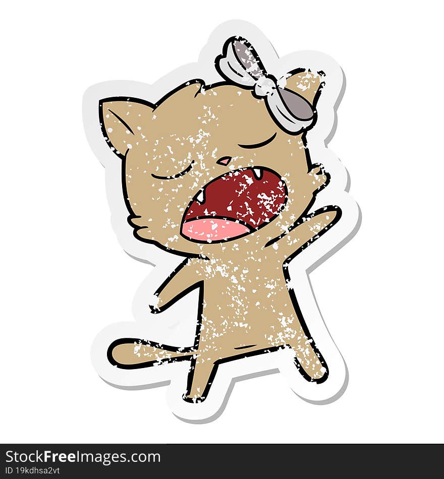 distressed sticker of a cartoon singing cat